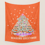 Seasons Greetings Snowy Christmas Tree with Presents Wall Tapestry Gallery Image 4
