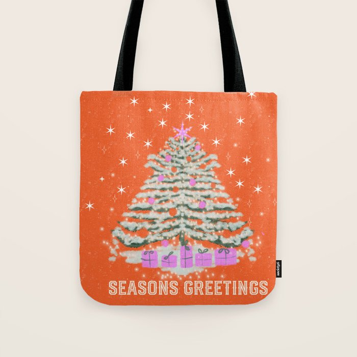 Seasons Greetings Snowy Christmas Tree with Presents Tote Bag Gallery Image 1