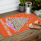 Seasons Greetings Snowy Christmas Tree with Presents Outdoor Rug Gallery Image 2
