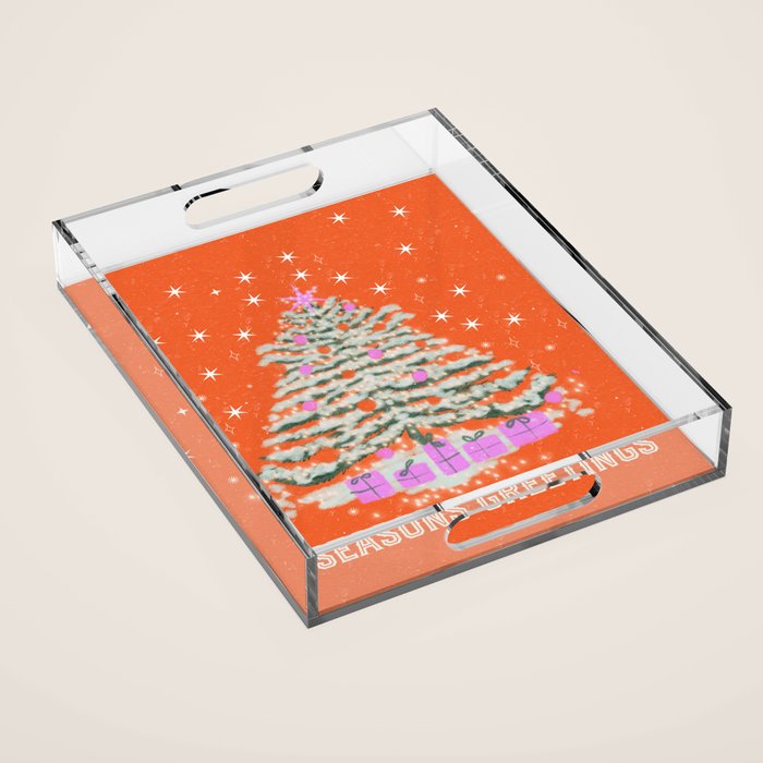 Seasons Greetings Snowy Christmas Tree with Presents Acrylic Tray Gallery Image 1