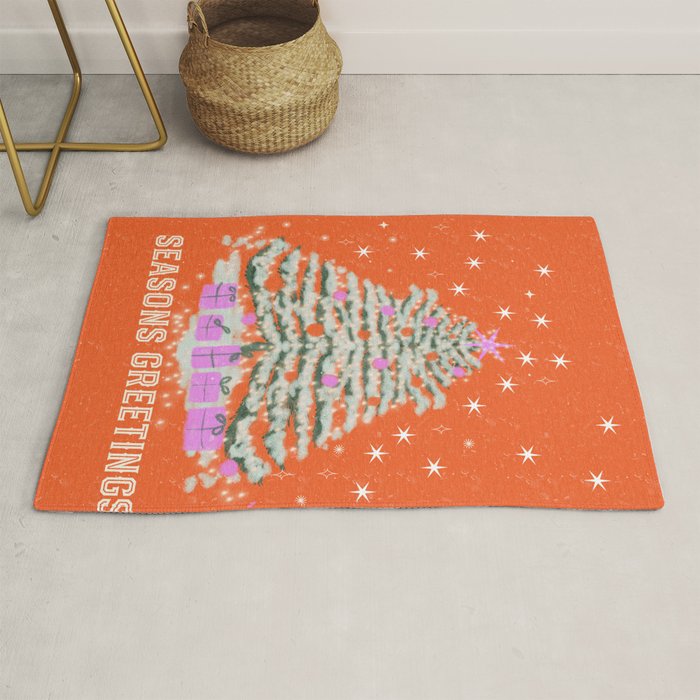 Seasons Greetings Snowy Christmas Tree with Presents Rug Gallery Image 1