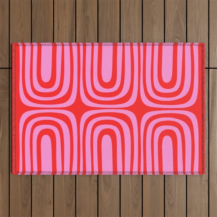 Preppy Pink and Red Abstract Confaab Vertical Pattern Outdoor Rug Gallery Image 1