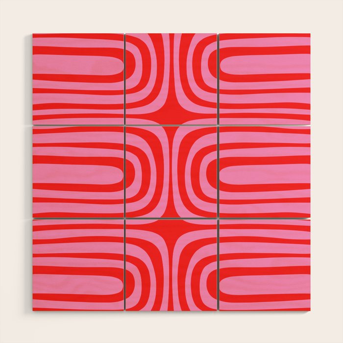 Preppy Pink and Red Abstract Confaab Vertical Pattern Wood Wall Art Gallery Image 1