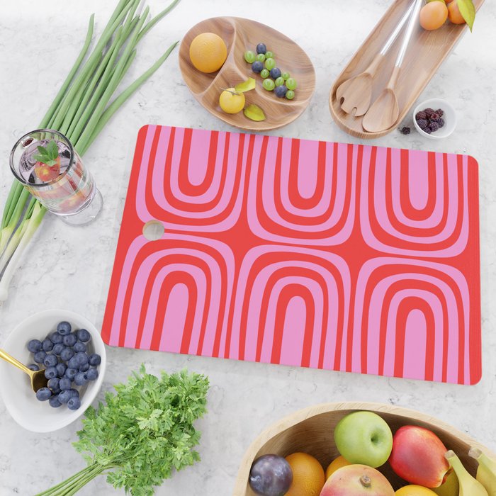 Preppy Pink and Red Abstract Confaab Vertical Pattern Cutting Board Gallery Image 2