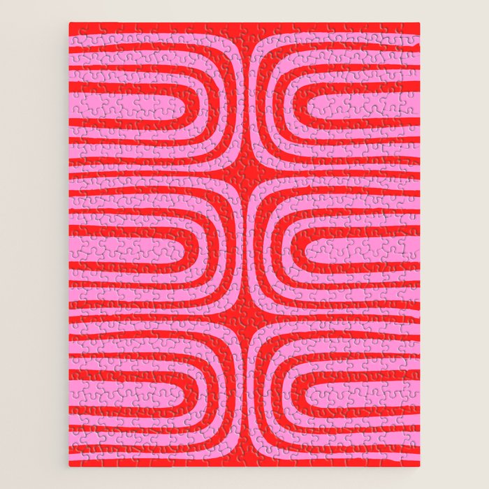 Preppy Pink and Red Abstract Confaab Vertical Pattern Jigsaw Puzzle Gallery Image 1