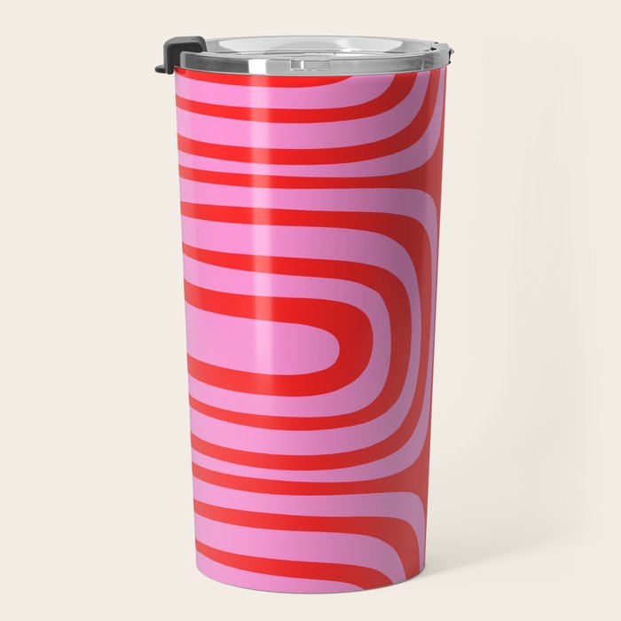 Preppy Pink and Red Abstract Confaab Vertical Pattern Travel Mug Gallery Image 3