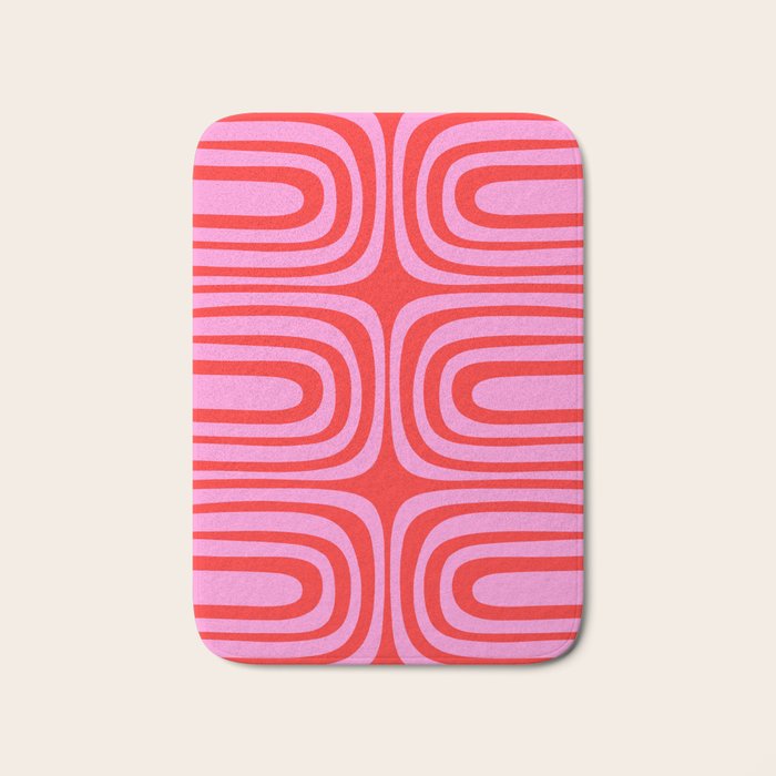 Preppy Pink and Red Abstract Confaab Vertical Pattern Bath Mat Gallery Image 1