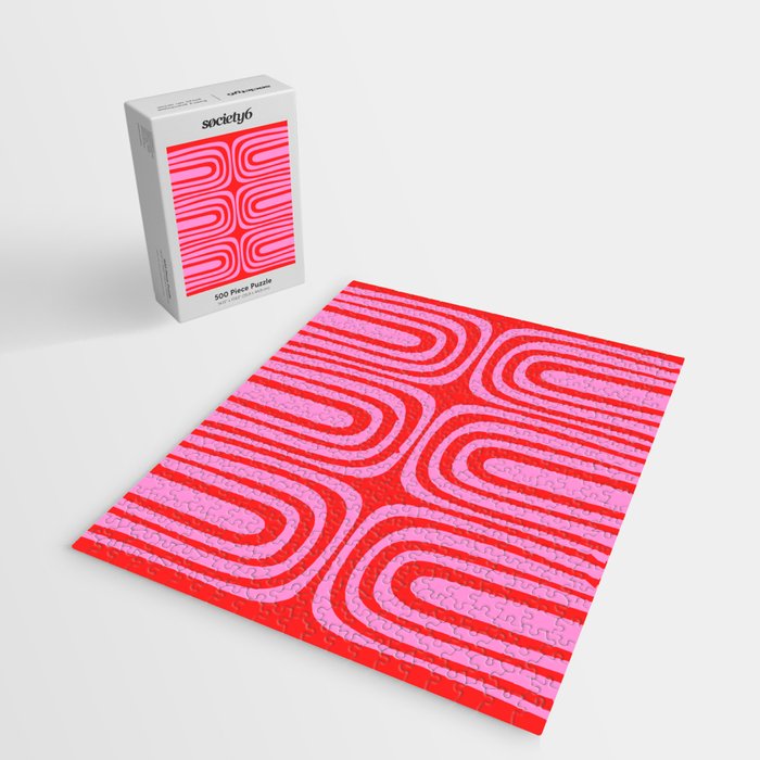 Preppy Pink and Red Abstract Confaab Vertical Pattern Jigsaw Puzzle Gallery Image 2