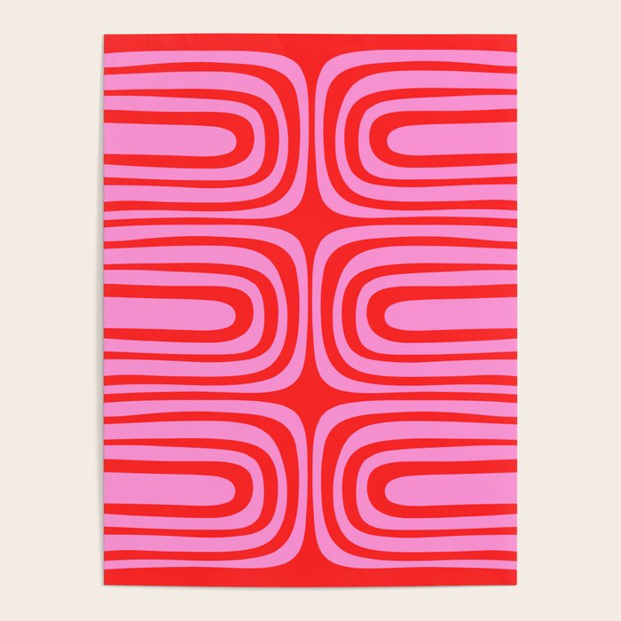 Preppy Pink and Red Abstract Confaab Vertical Pattern Poster Gallery Image 1