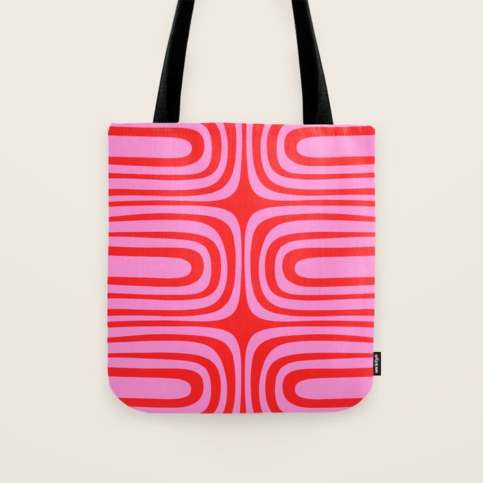 Preppy Pink and Red Abstract Confaab Vertical Pattern Tote Bag Gallery Image 1