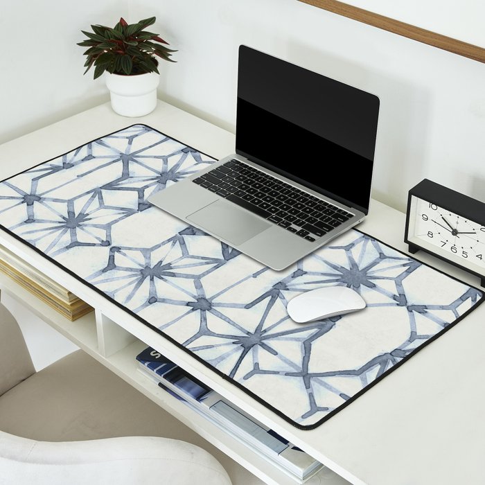Simply Shibori Stars in Indigo Blue on Lunar Gray Desk Mat Gallery Image 2
