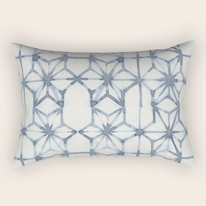 Simply Shibori Stars in Indigo Blue on Lunar Gray Rectangular Pillow Gallery Image 2