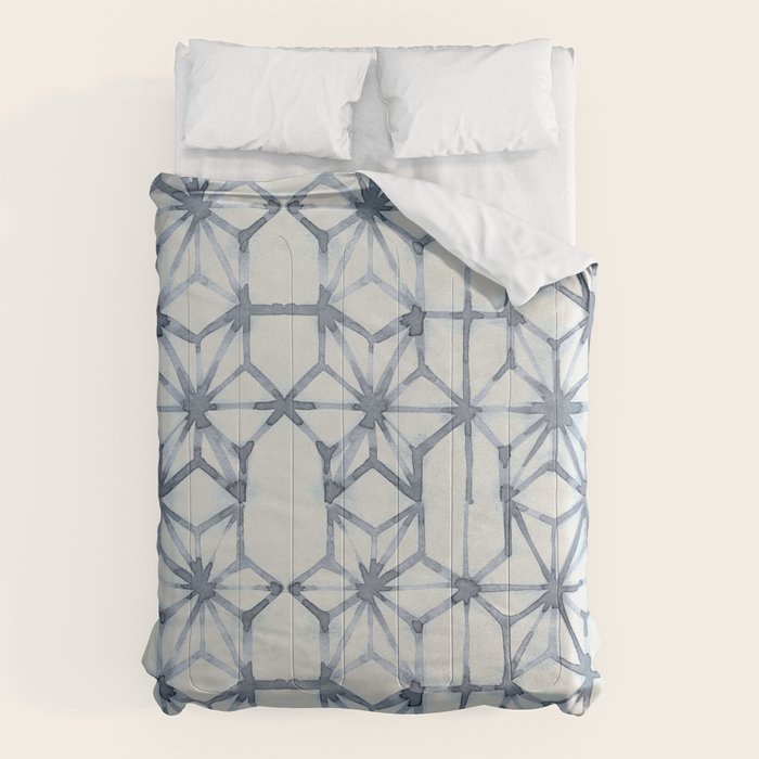 Simply Shibori Stars in Indigo Blue on Lunar Gray Comforter Gallery Image 6