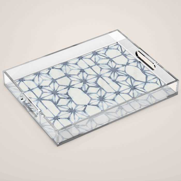 Simply Shibori Stars in Indigo Blue on Lunar Gray Acrylic Tray Gallery Image 1