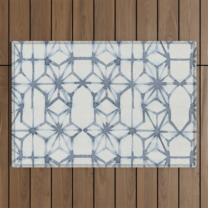 Simply Shibori Stars in Indigo Blue on Lunar Gray Outdoor Rug Gallery Image 1