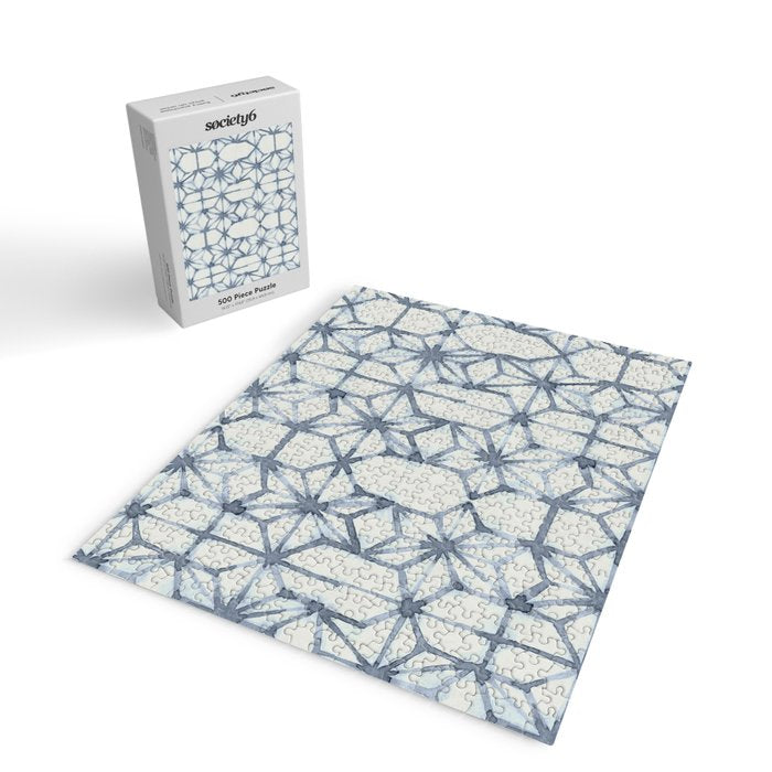 Simply Shibori Stars in Indigo Blue on Lunar Gray Jigsaw Puzzle Gallery Image 2