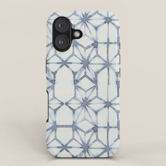 Simply Shibori Stars in Indigo Blue on Lunar Gray iPhone Case Gallery Image 1