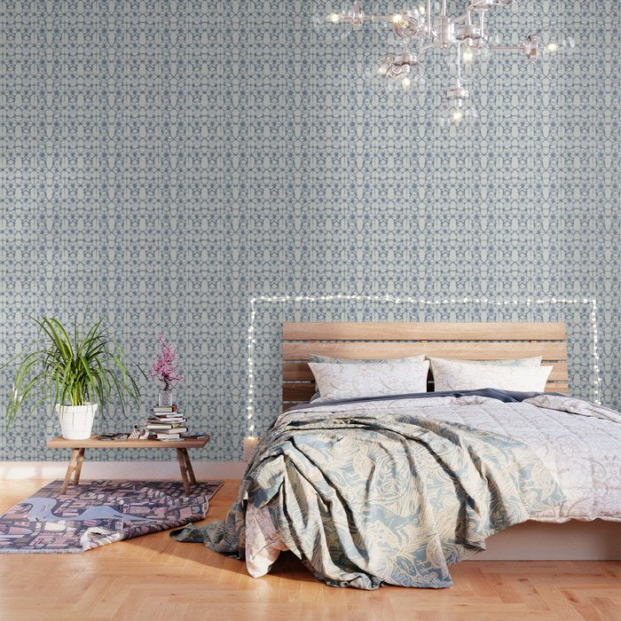 Simply Shibori Stars in Indigo Blue on Lunar Gray Wallpaper Gallery Image 1