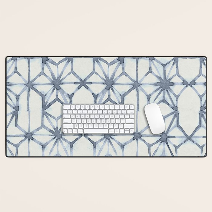 Simply Shibori Stars in Indigo Blue on Lunar Gray Desk Mat Gallery Image 1