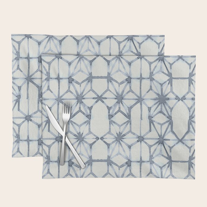 Simply Shibori Stars in Indigo Blue on Lunar Gray Placemat Gallery Image 1