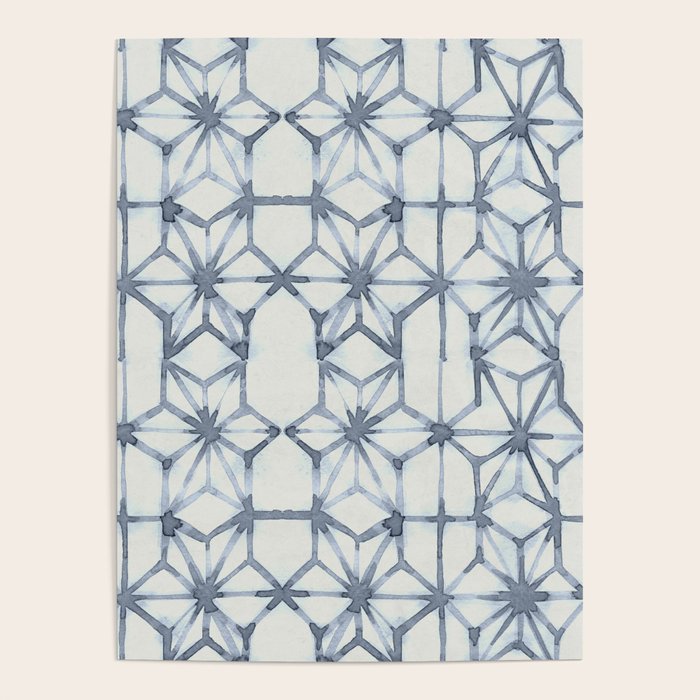 Simply Shibori Stars in Indigo Blue on Lunar Gray Poster Gallery Image 1