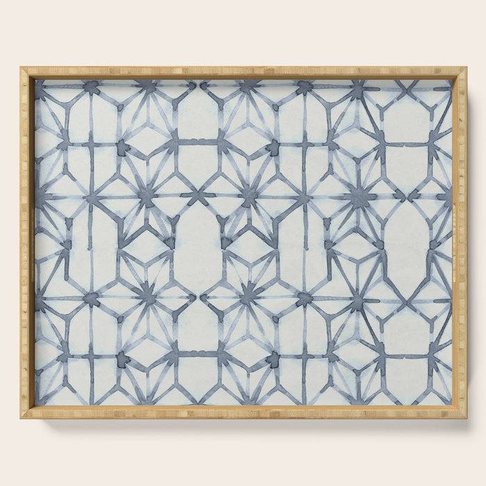 Simply Shibori Stars in Indigo Blue on Lunar Gray Serving Tray Gallery Image 1