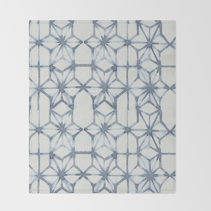 Simply Shibori Stars in Indigo Blue on Lunar Gray Throw Blanket Gallery Image 2