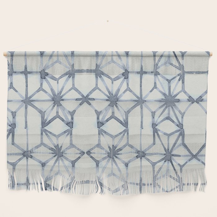 Simply Shibori Stars in Indigo Blue on Lunar Gray Wall Hanging Gallery Image 1