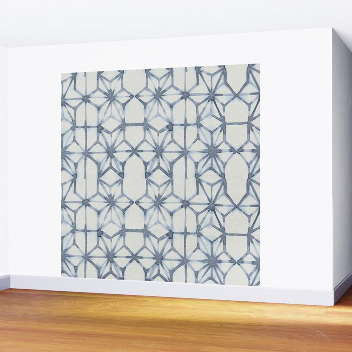 Simply Shibori Stars in Indigo Blue on Lunar Gray Wall Mural Gallery Image 2