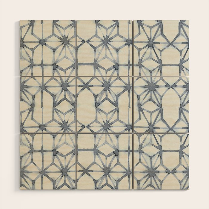 Simply Shibori Stars in Indigo Blue on Lunar Gray Wood Wall Art Gallery Image 1