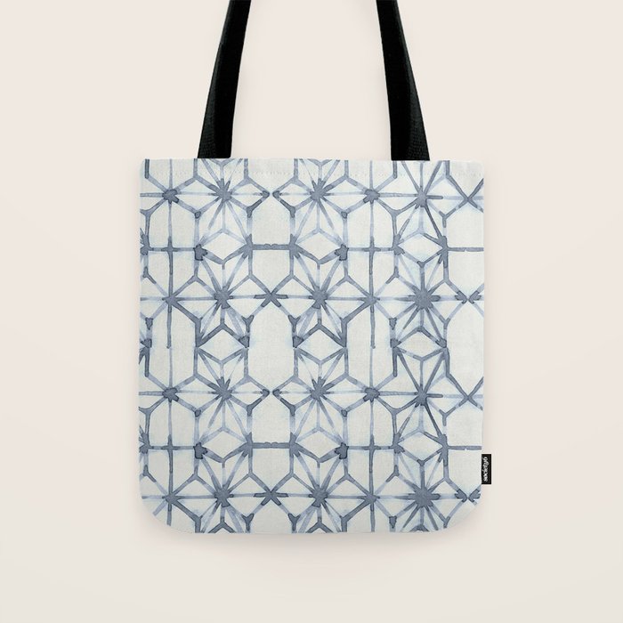 Simply Shibori Stars in Indigo Blue on Lunar Gray Tote Bag Gallery Image 1