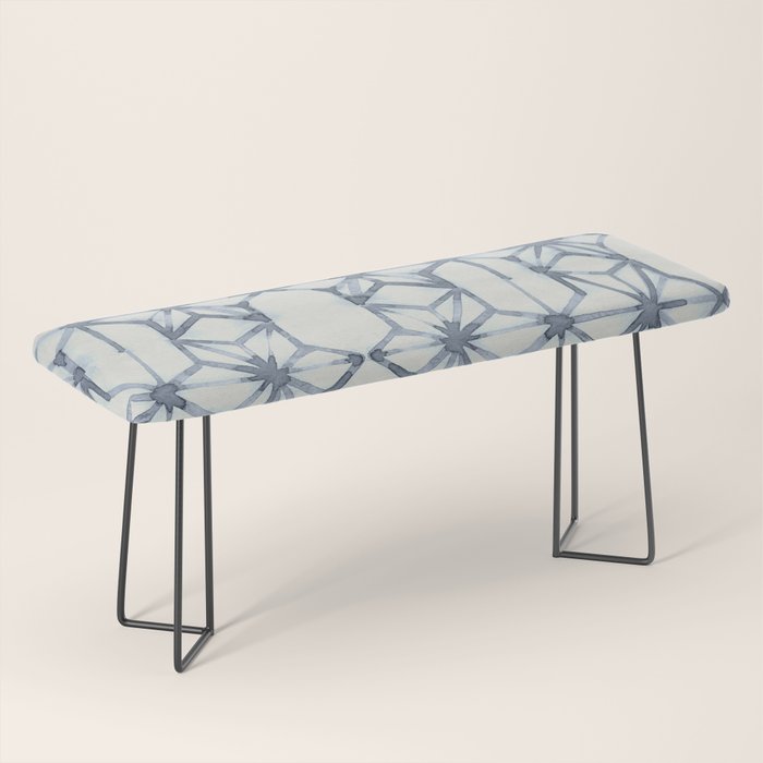 Simply Shibori Stars in Indigo Blue on Lunar Gray Bench Gallery Image 1