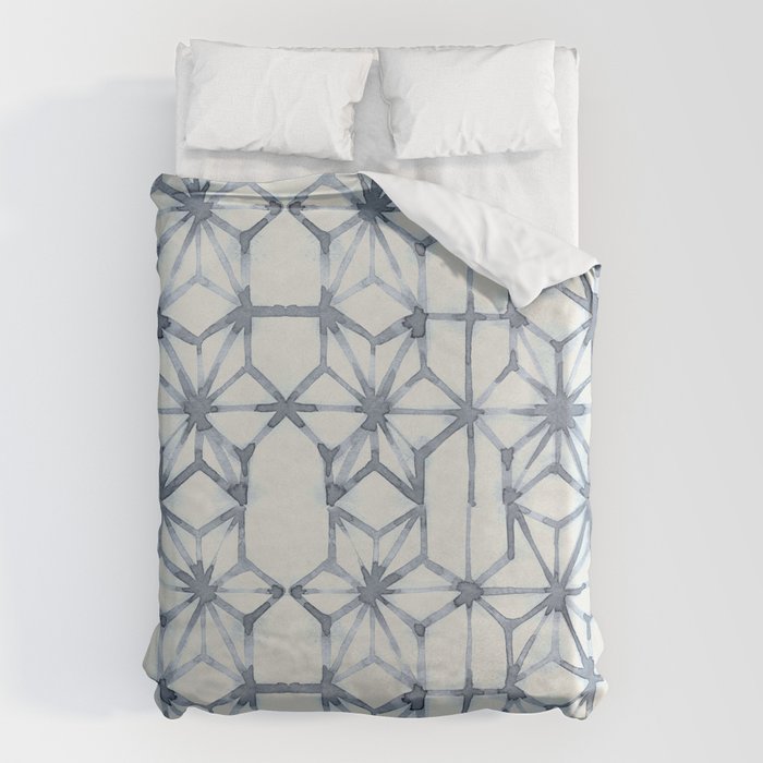 Simply Shibori Stars in Indigo Blue on Lunar Gray Duvet Cover Gallery Image 6