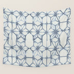 Simply Shibori Stars in Indigo Blue on Lunar Gray Wall Tapestry Gallery Image 4