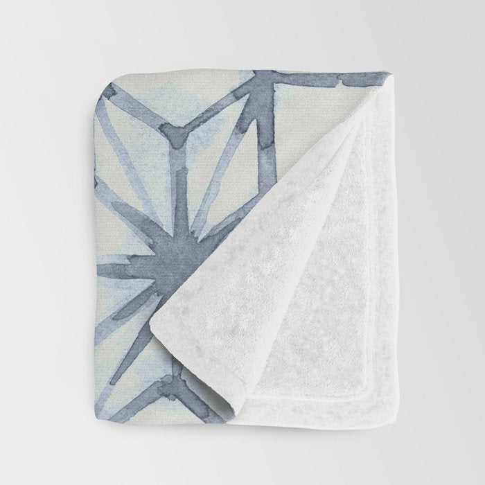 Simply Shibori Stars in Indigo Blue on Lunar Gray Throw Blanket Gallery Image 3