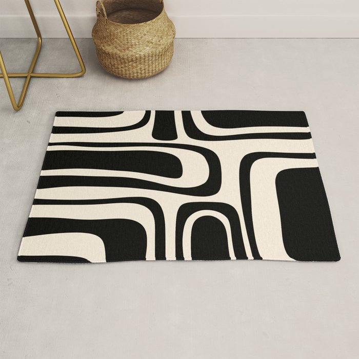 Palm Springs - Midcentury Modern Abstract Pattern in Black and Almond Cream  Rug Gallery Image 1