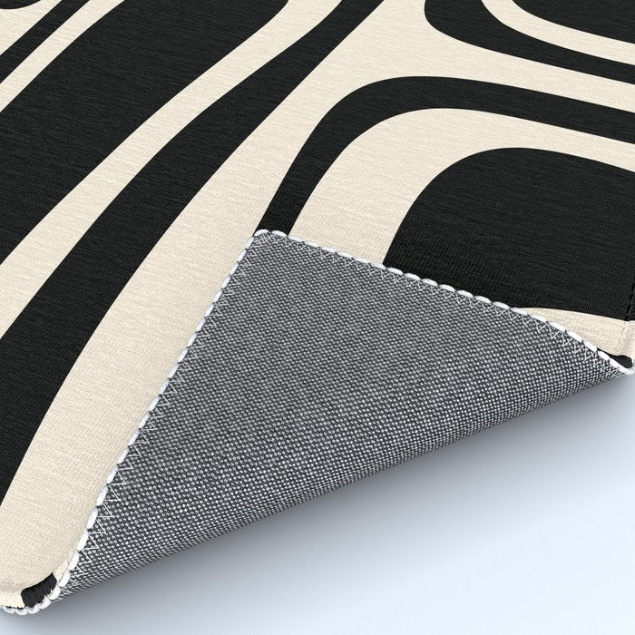Palm Springs - Midcentury Modern Abstract Pattern in Black and Almond Cream  Rug Gallery Image 4