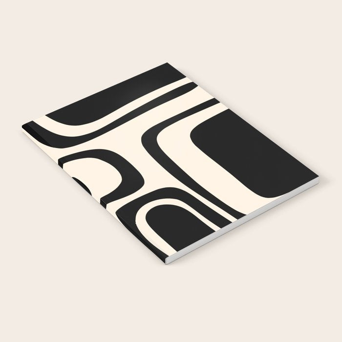 Palm Springs - Midcentury Modern Abstract Pattern in Black and Almond Cream  Notebook Gallery Image 2