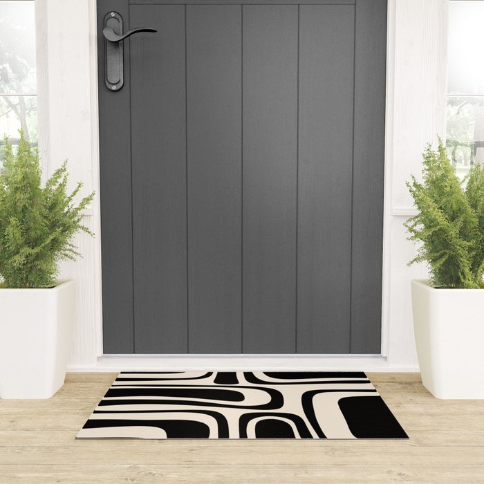 Palm Springs - Midcentury Modern Abstract Pattern in Black and Almond Cream  Welcome Mat Gallery Image 3
