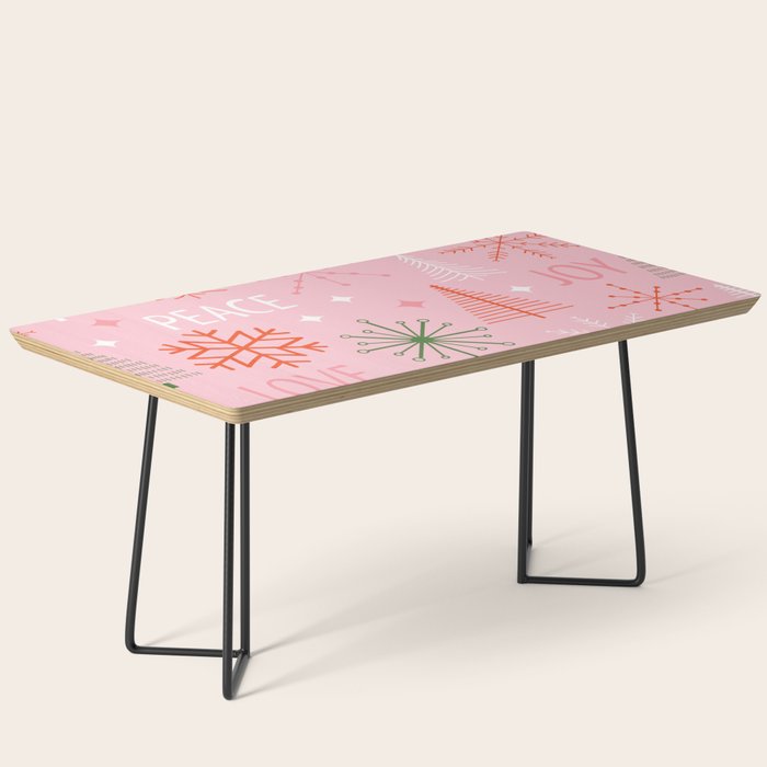 Mid-Century Christmas Peace Love Joy Pattern Pink Coffee Table Gallery Image 1
