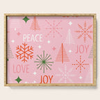Mid-Century Christmas Peace Love Joy Pattern Pink Serving Tray Gallery Image 1