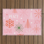 Mid-Century Christmas Peace Love Joy Pattern Pink Outdoor Rug Gallery Image 1
