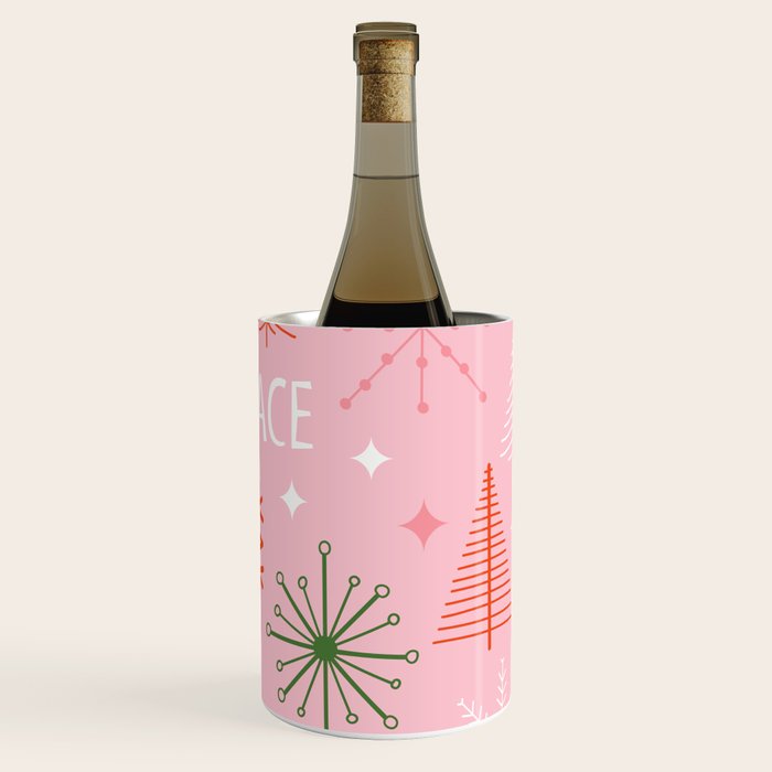 Mid-Century Christmas Peace Love Joy Pattern Pink Wine Chiller Gallery Image 1