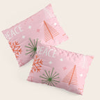 Mid-Century Christmas Peace Love Joy Pattern Pink Pillow Sham Gallery Image 3
