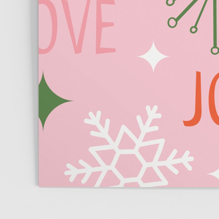 Mid-Century Christmas Peace Love Joy Pattern Pink Poster Gallery Image 3