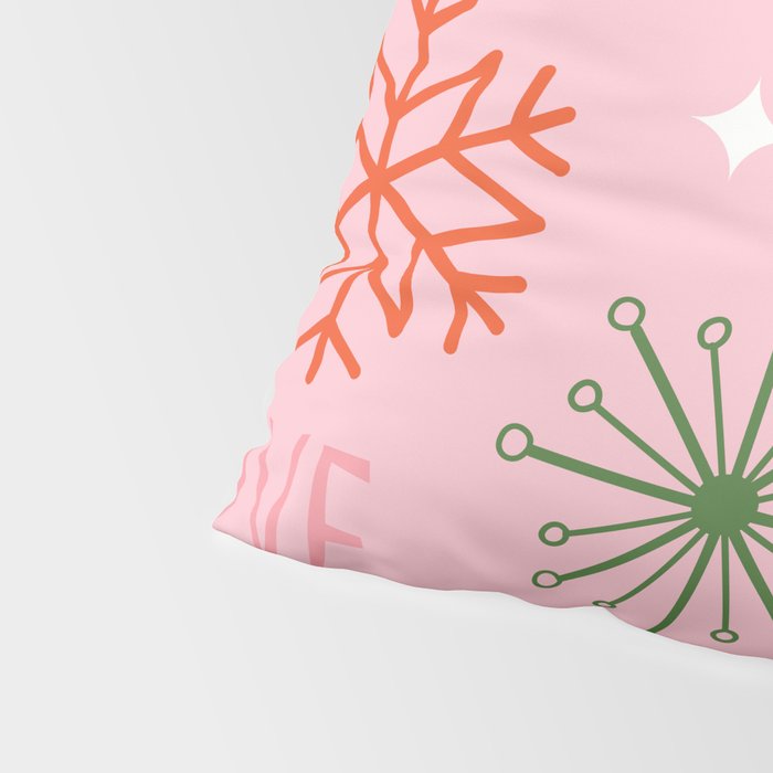 Mid-Century Christmas Peace Love Joy Pattern Pink Pillow Sham Gallery Image 4