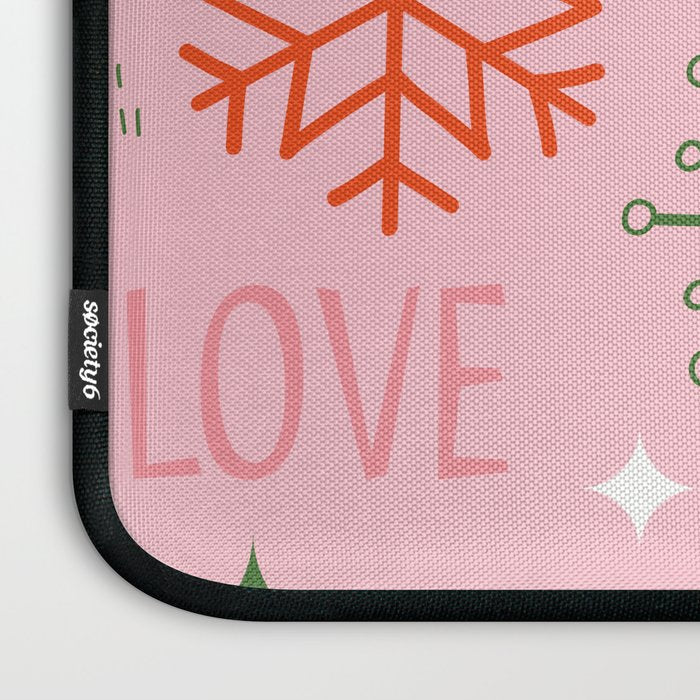 Mid-Century Christmas Peace Love Joy Pattern Pink Laptop Sleeve Gallery Image 3