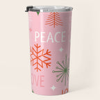 Mid-Century Christmas Peace Love Joy Pattern Pink Travel Mug Gallery Image 3