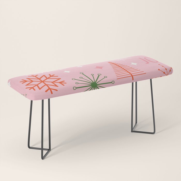 Mid-Century Christmas Peace Love Joy Pattern Pink Bench Gallery Image 1