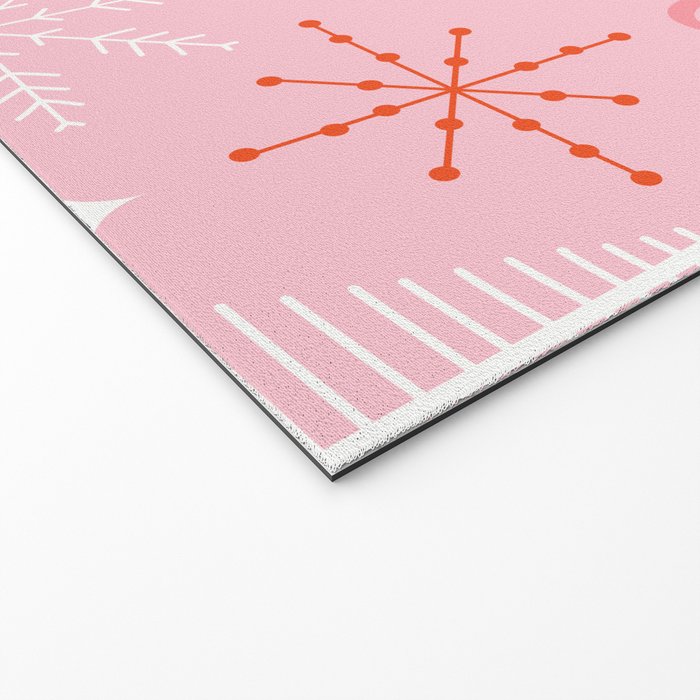 Mid-Century Christmas Peace Love Joy Pattern Pink Welcome Mat Gallery Image 2